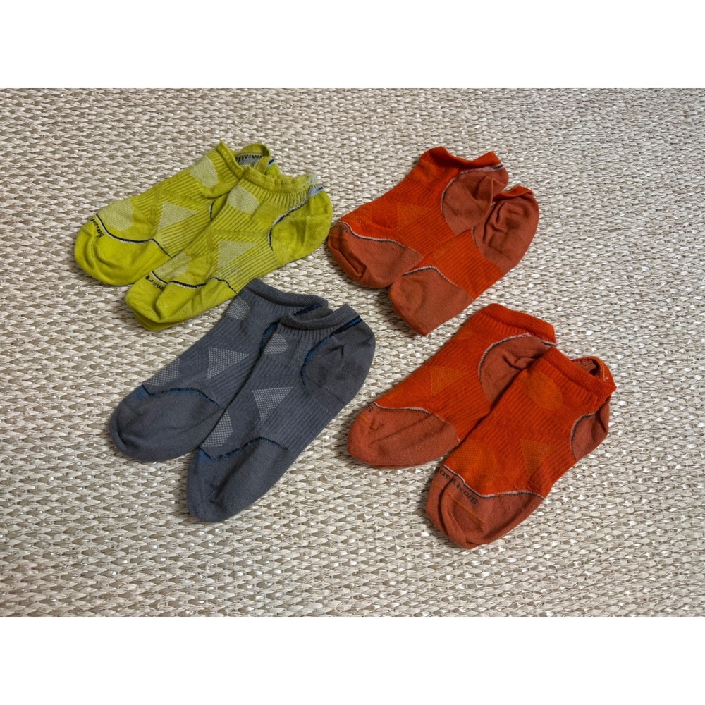 Smartwool PhD Run Light Elite Low Cut Socks Bundle 4 Pairs Orange Grey Green LG